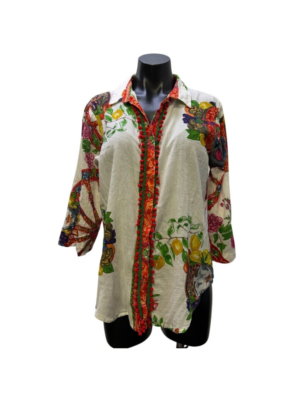 Antica Sartoria By Giacomo Cinque Blouse White Multi-Color Print S